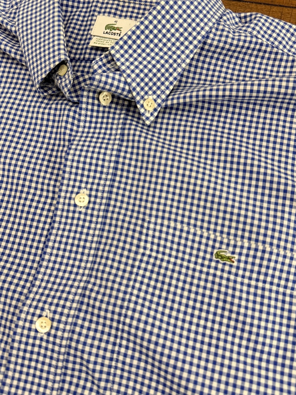 Lacoste Blue and White Gingham Button-Down Shirt